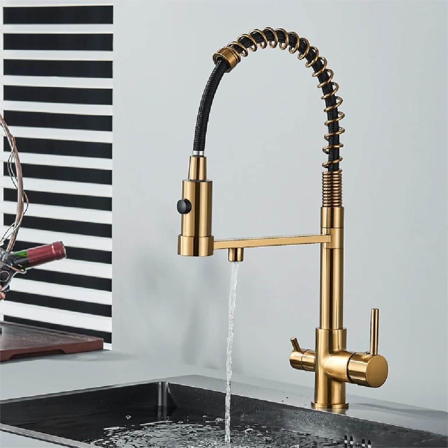 Filtered Kitchen Faucet Pure Drinking Water Brass Kitchen Tap Daul Spout Water Purifier Faucet(Brushed Gold)