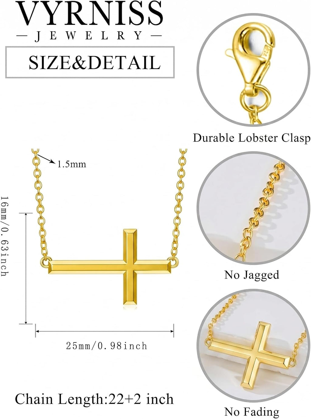 18K Gold Cross Pendant for Women Gold Cross Necklace 18K Gold Jewelry Religious Gift