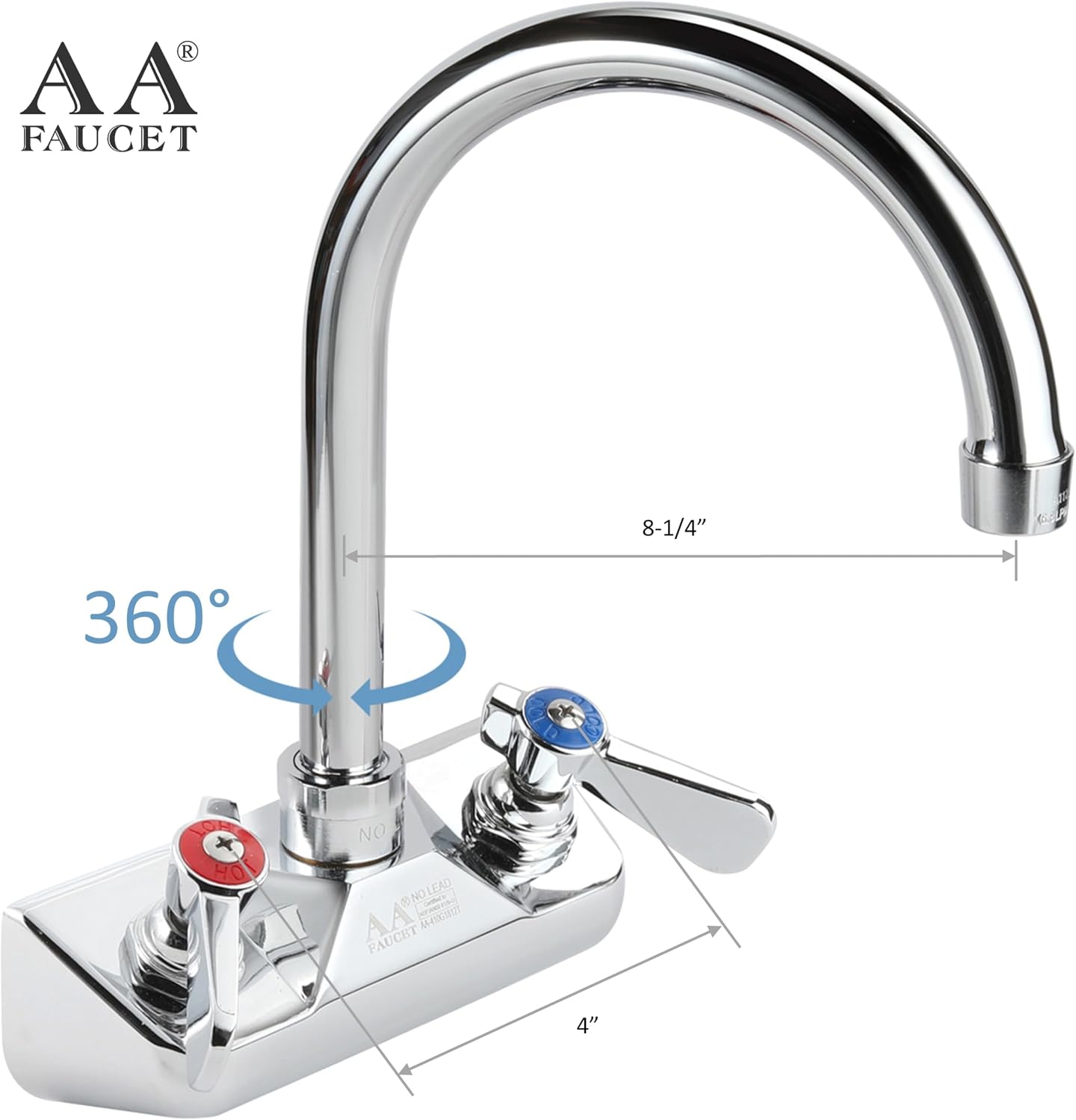 AA-401G Commercial Wall Mount Faucet Base with Heavy Duty 8-1/4' Gooseneck Spout