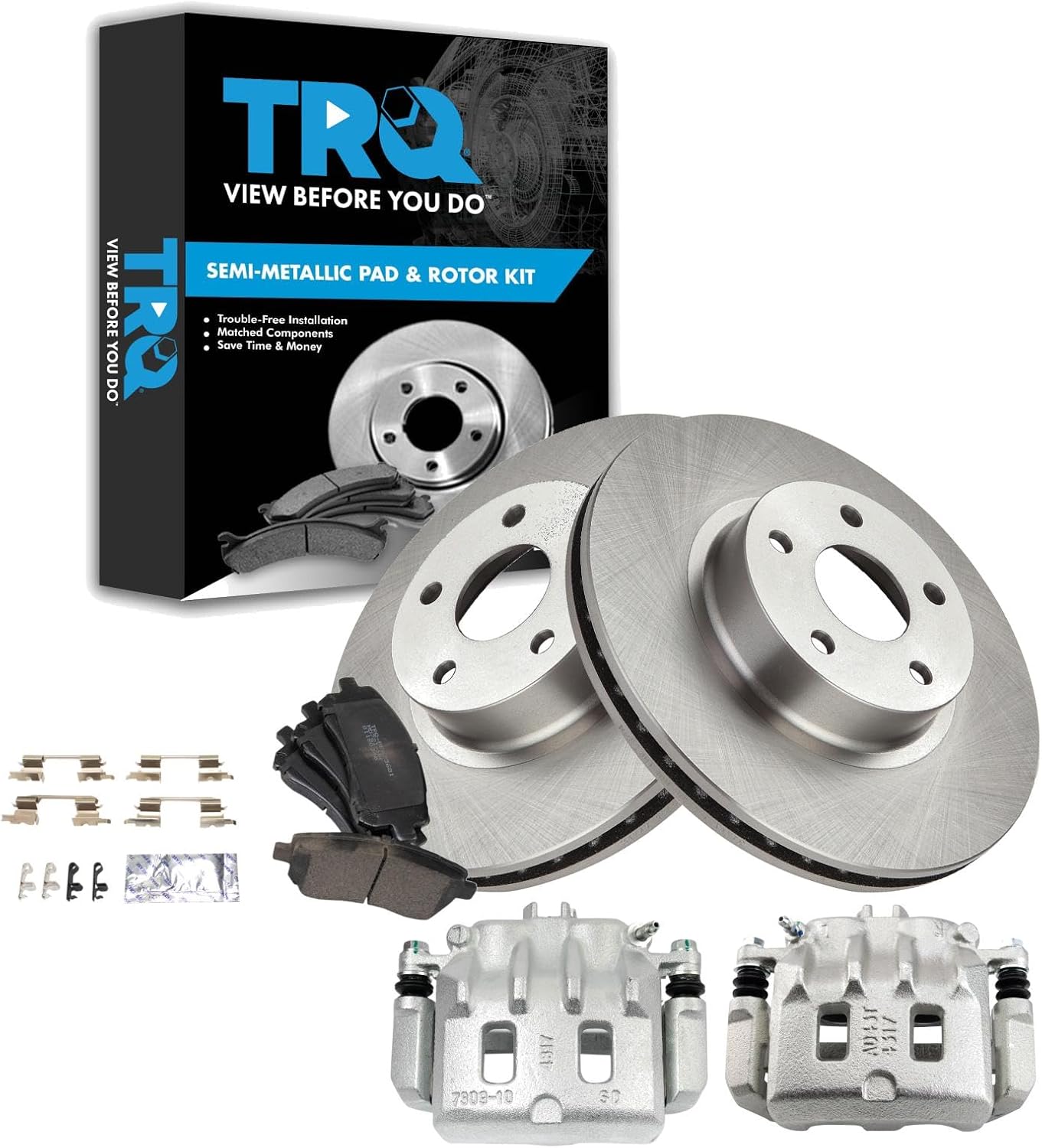 TRQ Front Brake Pad and Rotor Set Semi Metallic Vented Rotors Calipers Compatible with 2000 Subaru Outback
