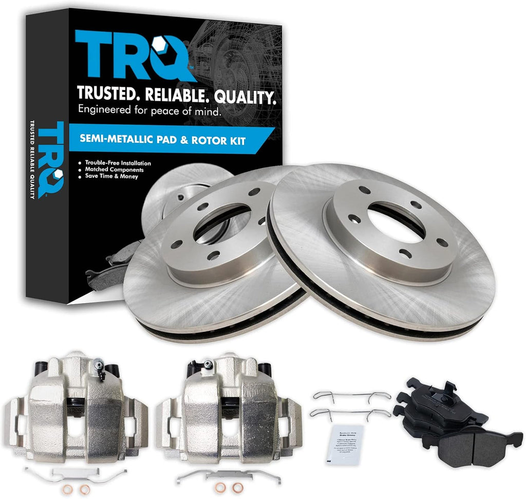 TRQ Front Brake Pad and Rotor Set Semi Metallic Vented Rotors Calipers Compatible with 2005-2007 Ford Escape Mercury Mariner