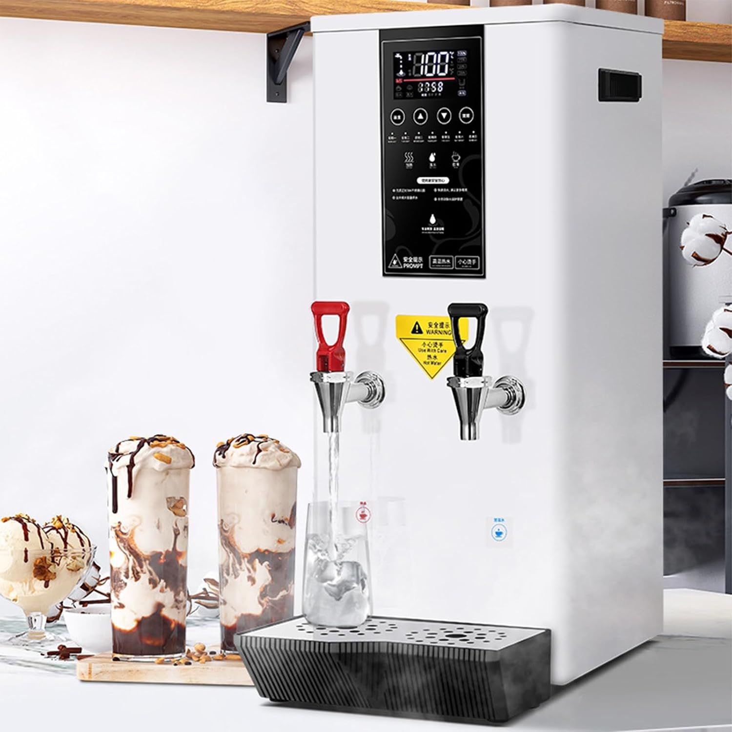 Hot Water Dispenser for Home, 3000W Electric Water Boiler with Dual Faucet, LCD Touch Screen, Commercial Water Boiler for Coffee Tea Restaurant Office,Black-Cold hot