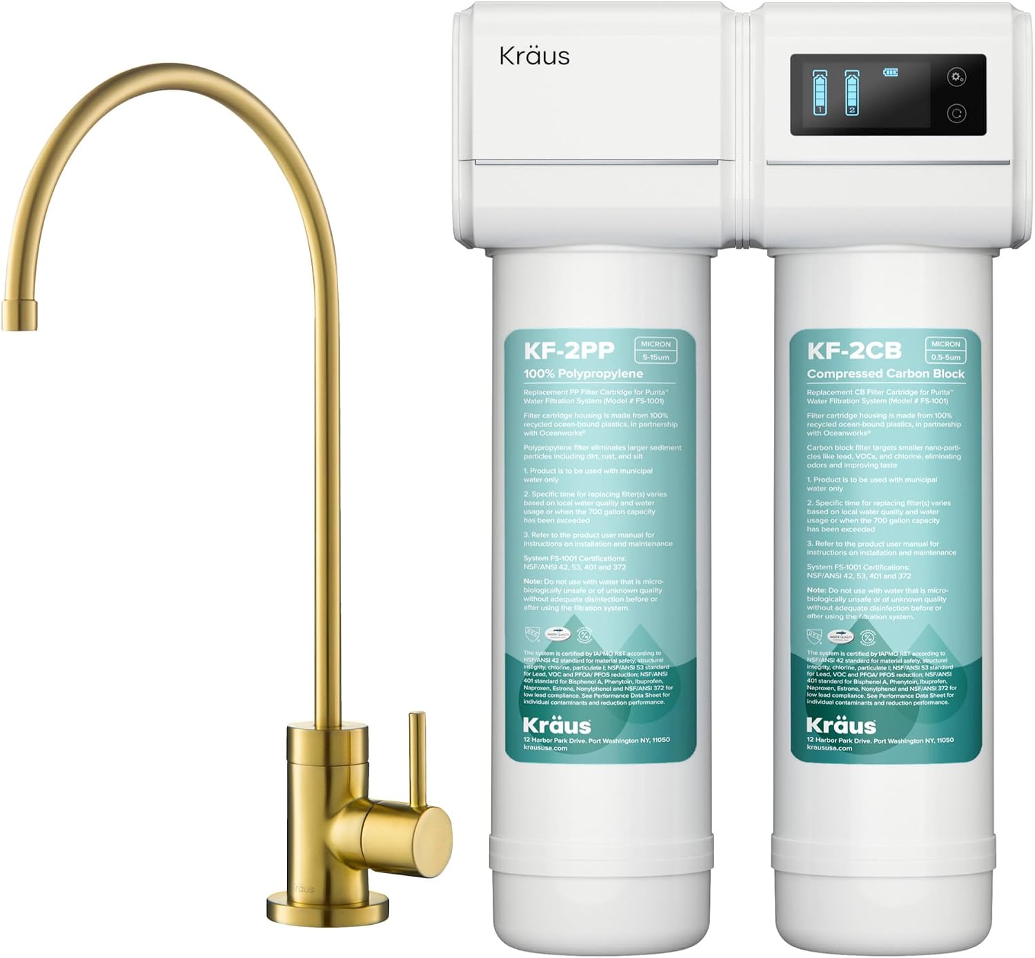 KRAUS Purita 2-Stage Under-Sink Filtration System with Single Handle Drinking Water Filter Faucet in Brushed Brass, FS-1001-FF-100BB