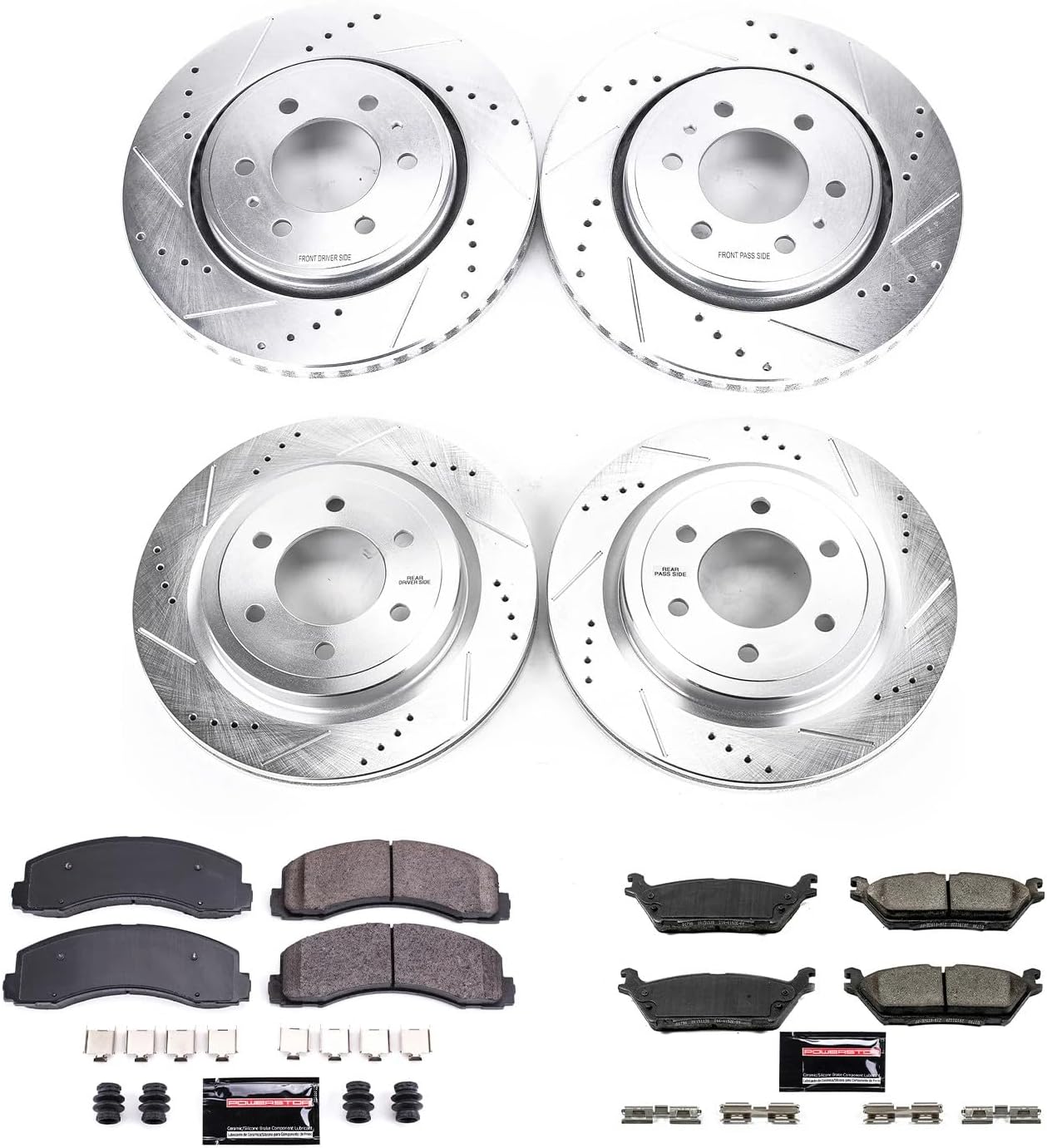 PowerStop Front and Rear Brake Kit for Ford Expedition 2018-21 |F-150 2018-20 |Lincoln Navigator 2018-21 - Drilled and Slotted Disc Rotors with Carbon-Fiber Ceramic Brake Pads Replacement, K8026