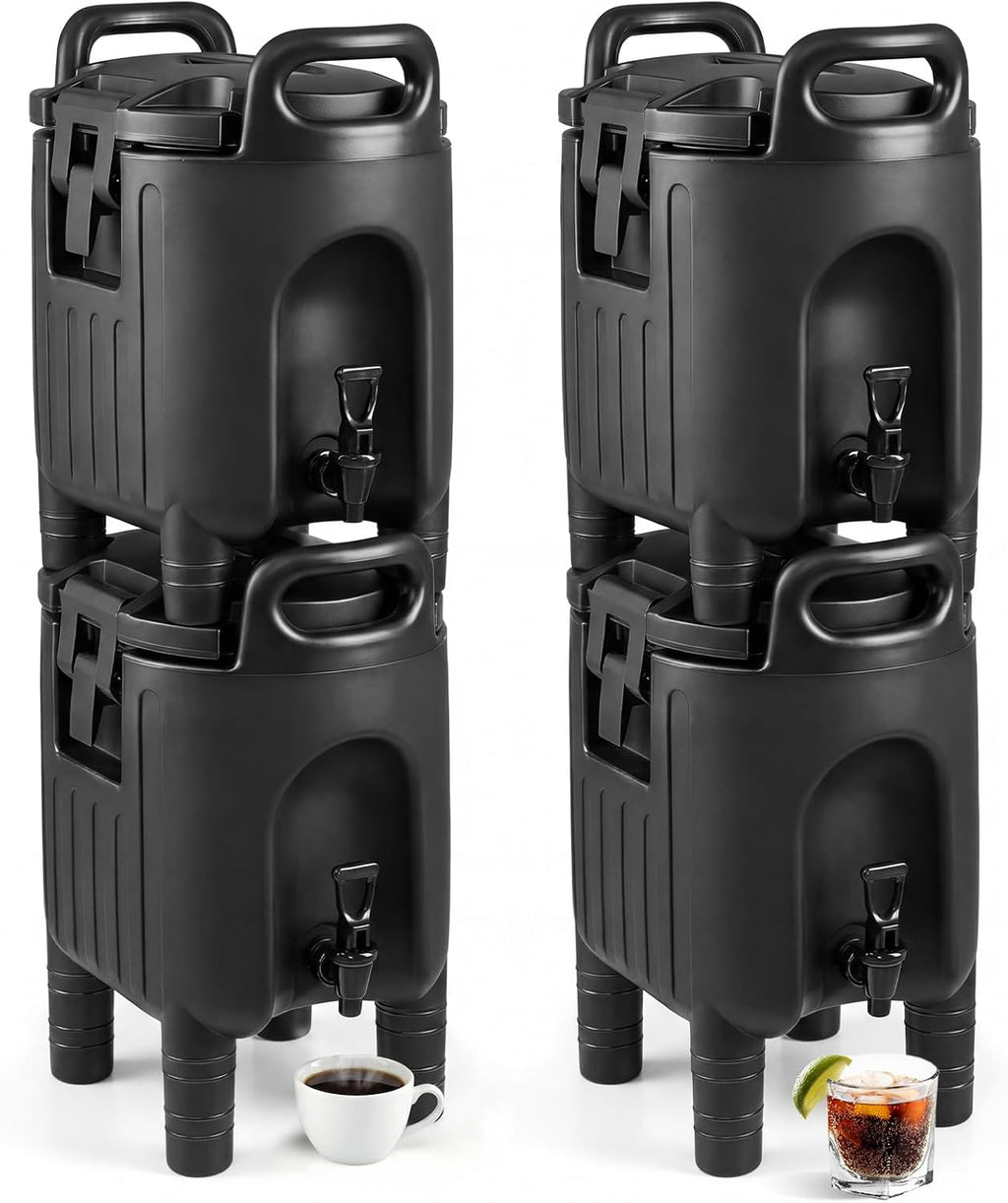 COSTWAY 2.6 Gal Insulated Beverage Dispenser, Commercial Coffee Tea Iced Thermal Drink Server w/Handles, Two-Stage Faucet, Hot and Cold Water Dispenser for Catering, Party & Restaurant Shop Event, 4