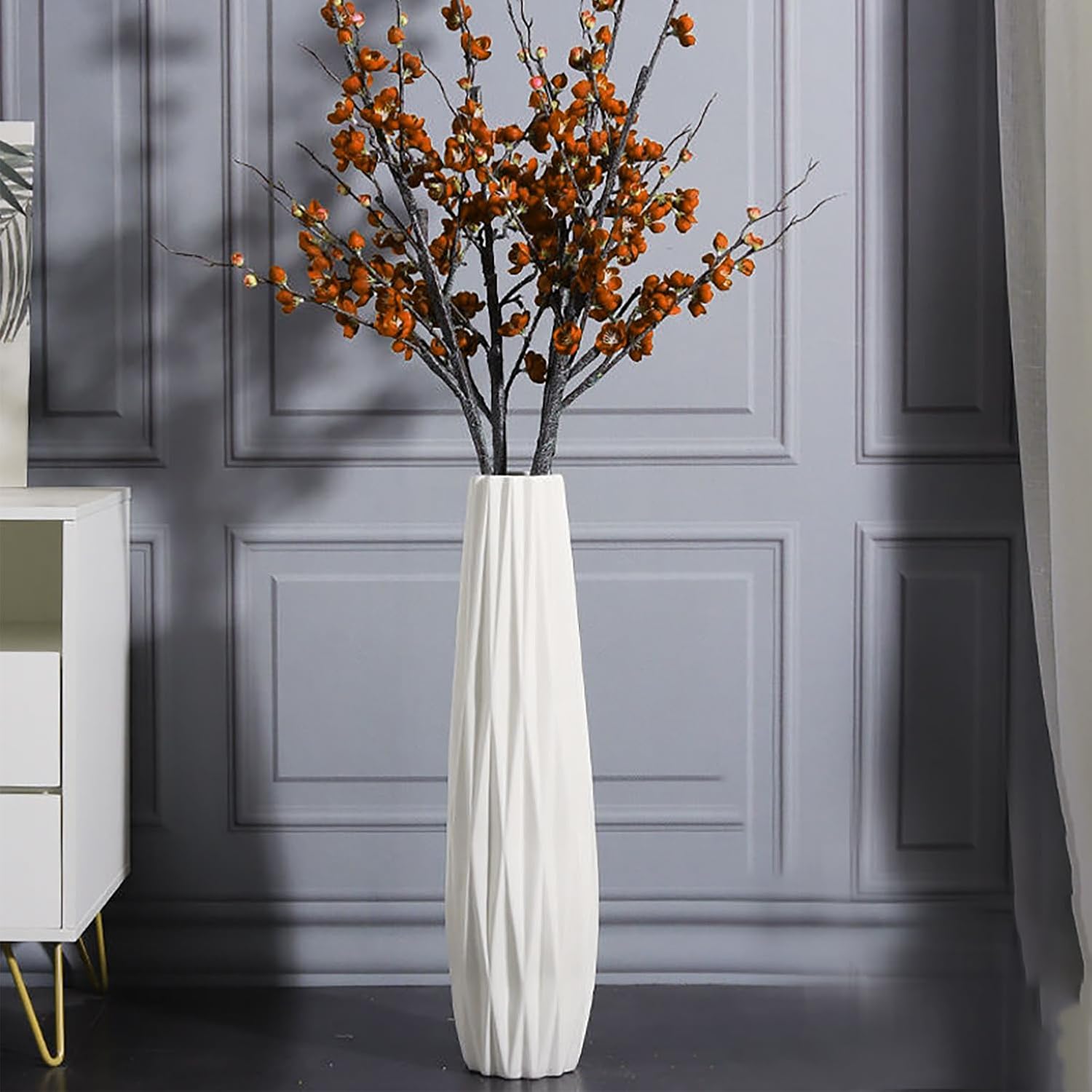 White Tall Floor Vase, 28' Ceramic Decorative Large Vases for Living Room Decor Home Office Bedroom, Modern Big Standing Flower Vase with Glossy Glaze