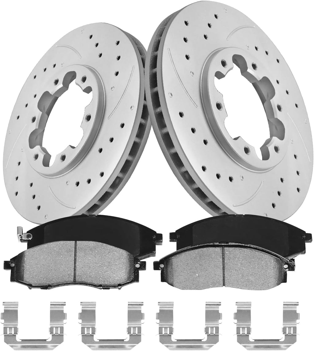 Anpulsero Brake Pads And Rotors Kit Front Compatible with 2000-2004 Nissan Xterra, 03-04 Frontier, Automotive Replacement Brake Kits Geomet 31158 D830-7703 Drilled And Slotted Rotors 283.1mm(11.1in)