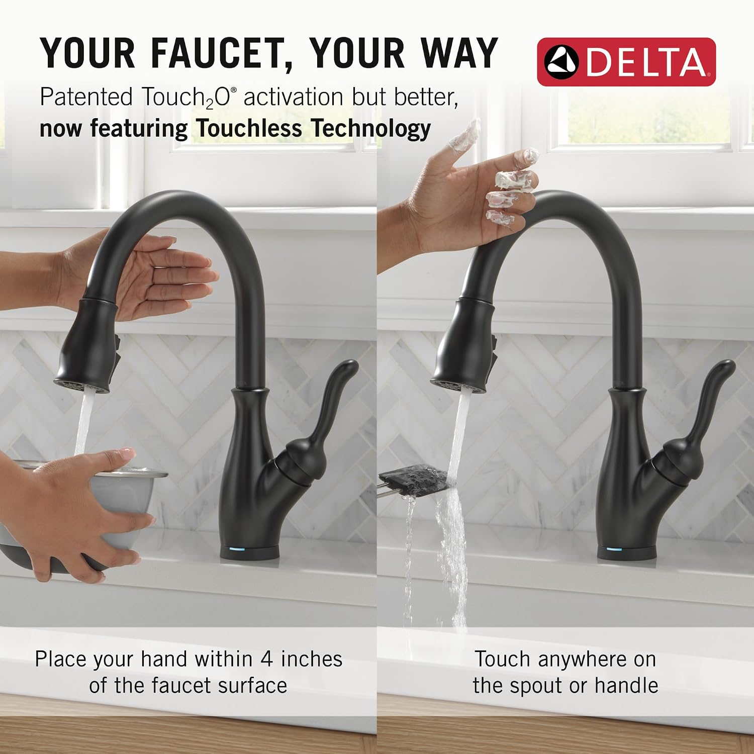 Delta Leland Touchless Kitchen Faucet with Touch Technology, Matte Black Kitchen Sink Faucet with Pull Down Sprayer, Single Hole, Matte Black 9178TL-BL-DST