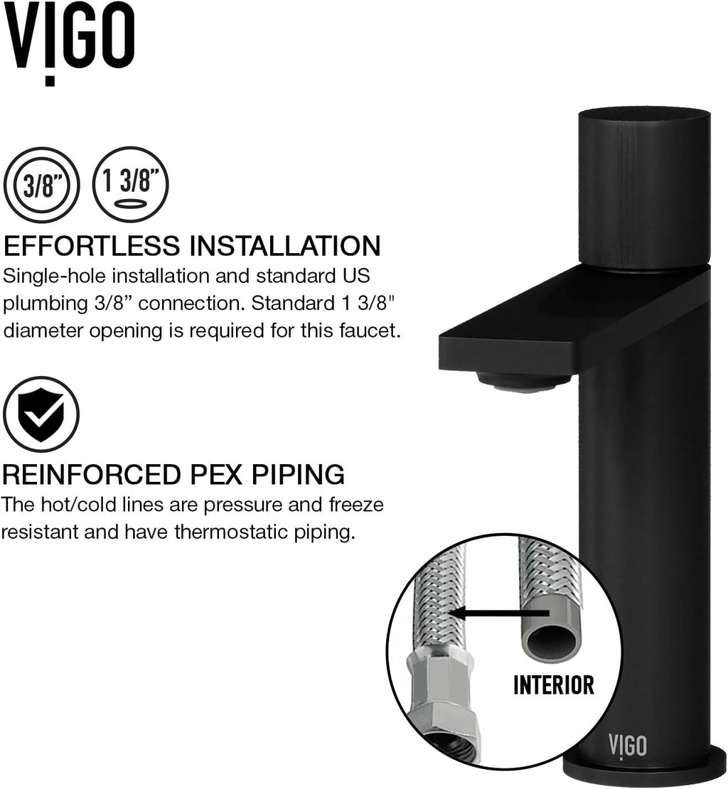 VIGO Halsey Single-Handle Single-Hole Mount Bathroom Sink Faucet, 8-Inch, Matte Black, Modern Design, Solid Brass, 1.2 GPM WaterSense & Ceramic Disc Valve, Corrosion-Resistant