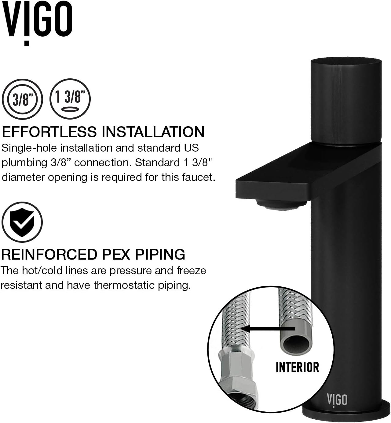 VIGO Halsey Single-Handle Single-Hole Mount Bathroom Sink Faucet, 8-Inch, Matte Black, Modern Design, Solid Brass, 1.2 GPM WaterSense & Ceramic Disc Valve, Corrosion-Resistant