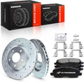 A-Premium 11.57 in (294mm) Front Drilled and Slotted Disc Brake Rotors + Ceramic Pads Kit Compatible with Select Jeep, Mitsubishi, Chrysler & Dodge Models - Compass, Patriot, Lancer, Avenger, Sebring
