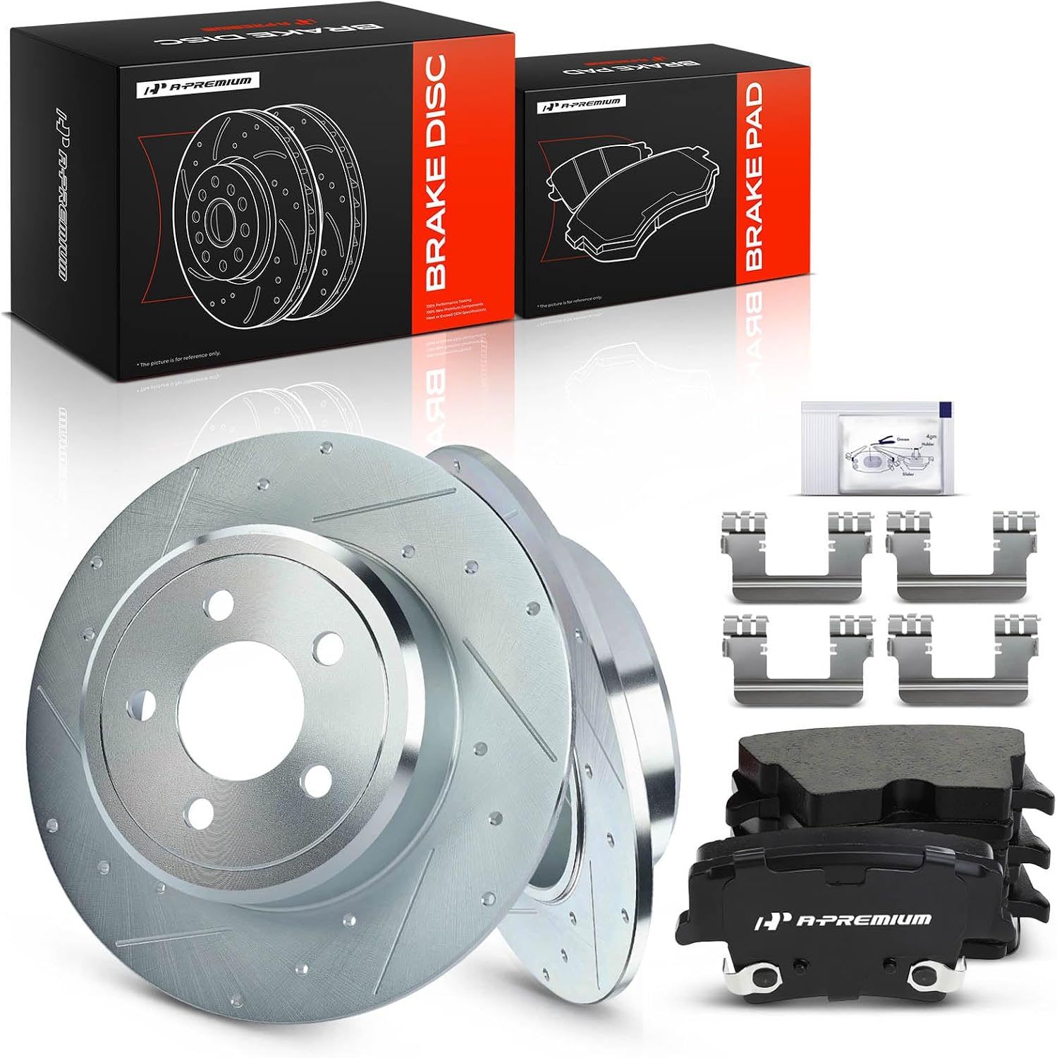 A-Premium 12.60 in (320 mm) Rear Drilled and Slotted Disc Brake Rotors + Ceramic Pads Kit Compatible with Chrysler and Dodge Models - 300 05-20, Challenger 09-20, Charger 06-20, Magnum 05-08, 6-PC Set