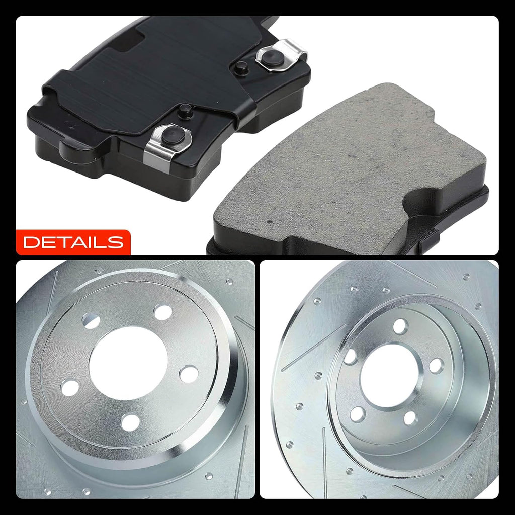 A-Premium 12.60 in (320 mm) Rear Drilled and Slotted Disc Brake Rotors + Ceramic Pads Kit Compatible with Chrysler and Dodge Models - 300 05-20, Challenger 09-20, Charger 06-20, Magnum 05-08, 6-PC Set