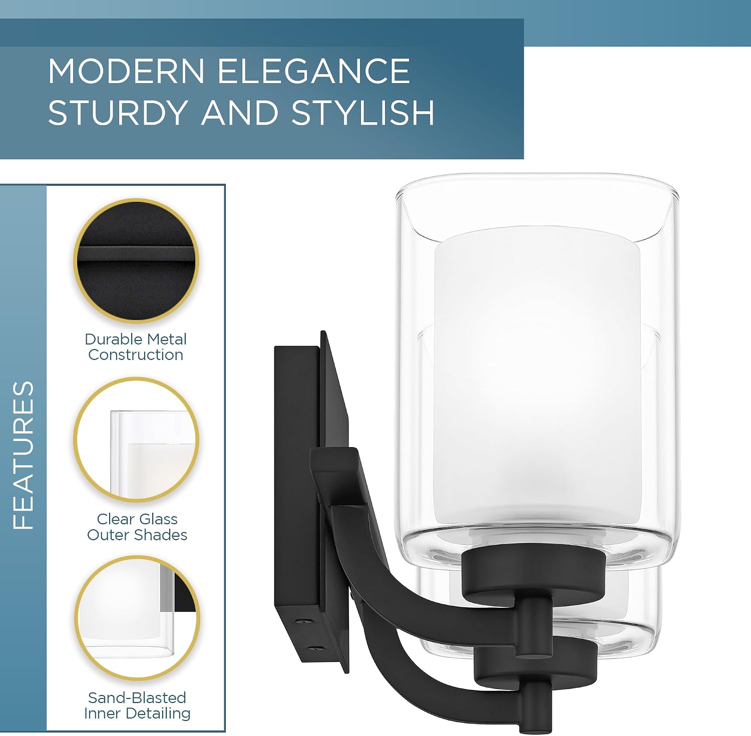 Quoizel Kolt Modern Vanity Lights, 2-Light, 18 Inch Matte Black Bathroom Lighting Fixtures Over Mirror, Sandblasted Inner Glass, 100 W A19 Bulb, Wall Mount Light for Bathrooms, Kitchen or Hallway