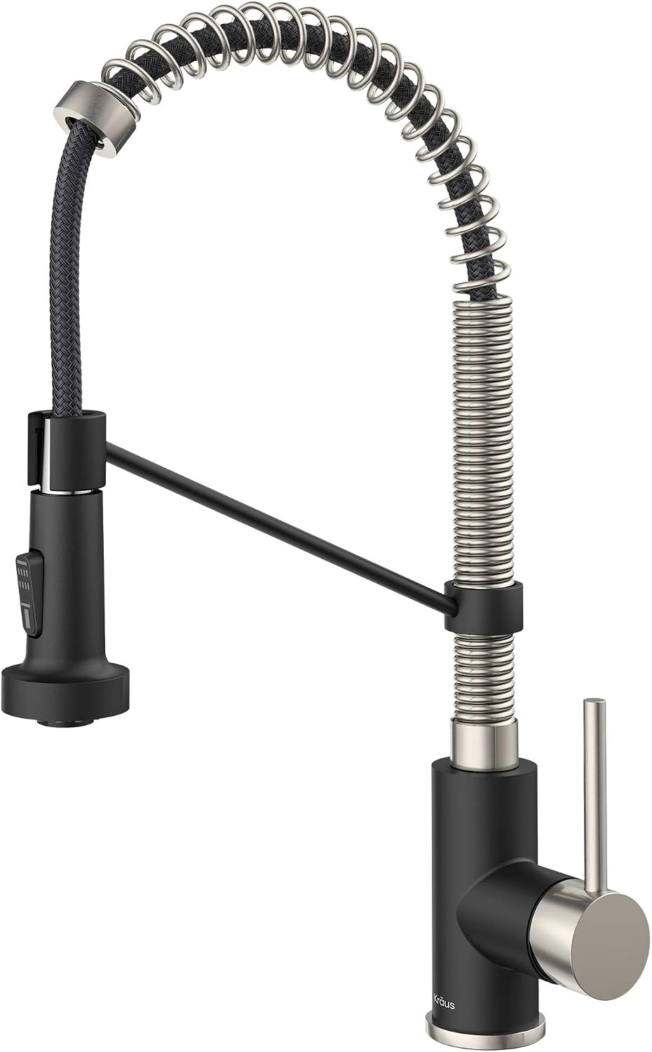 KRAUS Bolden Commercial Style 2-Function Single Handle Pull Down Kitchen Faucet in Stainless Steel/Matte Black, KPF-1610SSMB (Pack of 1)