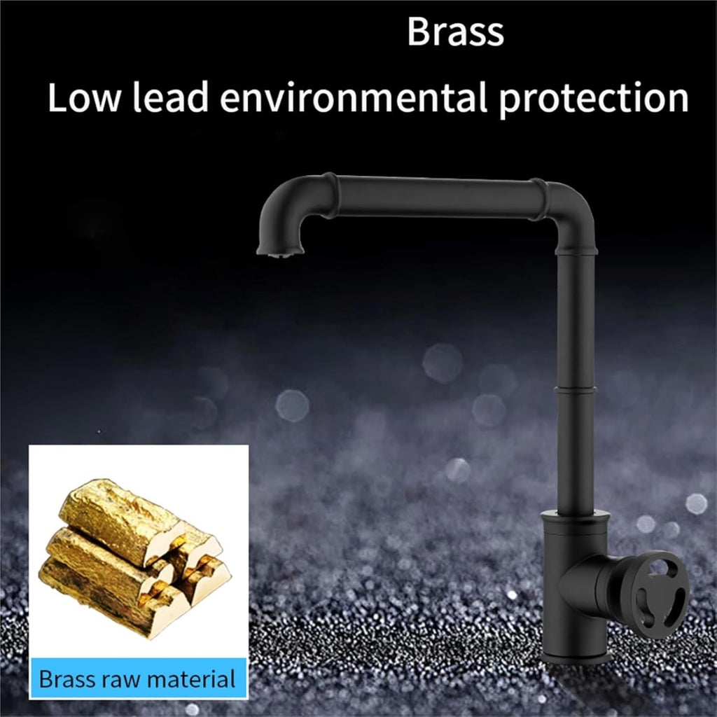 Retro Industrial Style Brass Kitchen Faucet - Hot and Cold Water Mixer Tap for Bathroom and Kitchen(Gold)