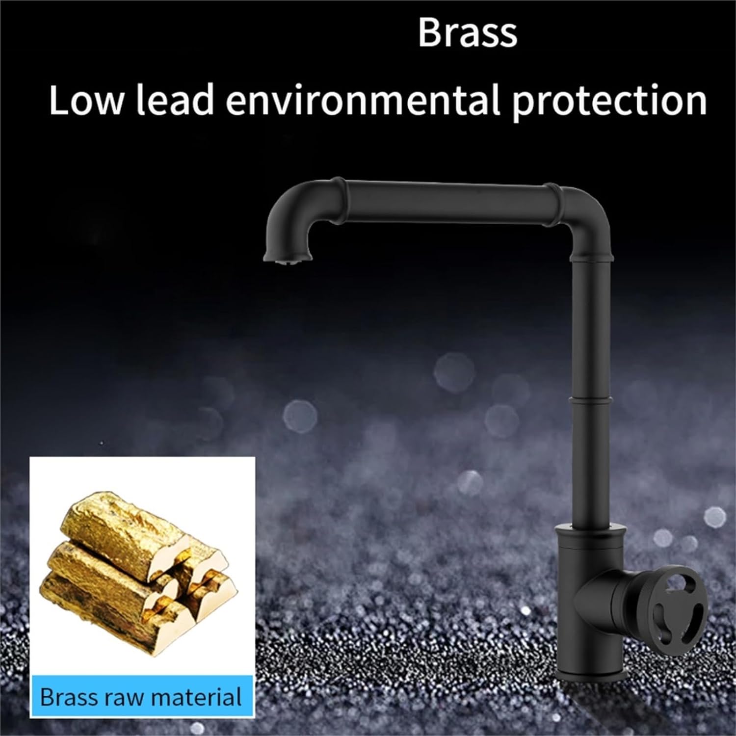 Retro Industrial Style Brass Kitchen Faucet - Hot and Cold Water Mixer Tap for Bathroom and Kitchen(Black)