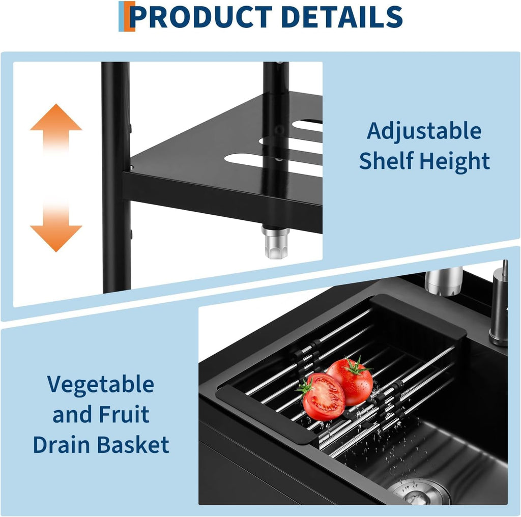 Garvee Stainless Steel Utility Sink with Faucet & Storage Shelf, 304 Single Bowl Freestanding Sink with Adjustable Legs, S-Hooks, Hot & Cold Water Pipes for Kitchen, Laundry, Garage, Farm, Outdoor Use