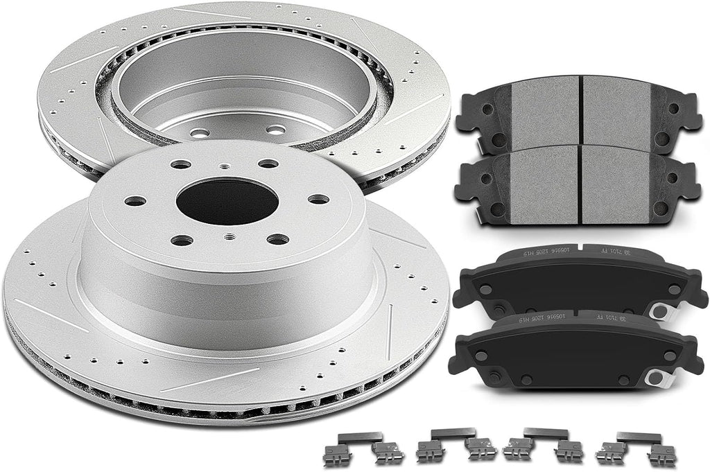 SCITOO Rear 13.57' Brake Pads and Rotors Kits Fit For Cadillac Escalade/Escalade ESV,For Chevy Silverado 1500 / Suburban/Tahoe,For GMC Sierra/Sierra 1500 / Yukon/Yukon XL