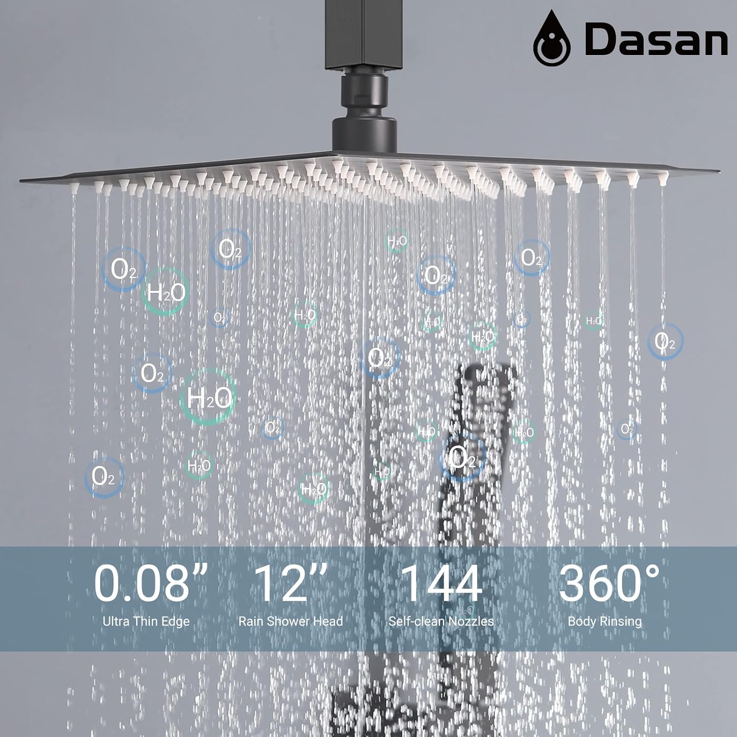 DASAN Full Body Shower System with 6 PCS Body Spray Jets & 12'' Rain Shower Head & Handheld, Ceiling Mount Rain Shower System Matte Black Shower Faucets Sets Complete with Valve, SA-SS03AMB-S12C2