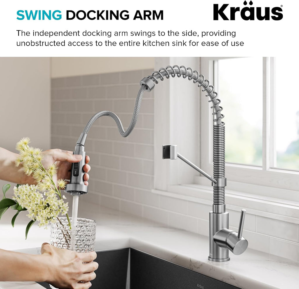 KRAUS Bolden Commercial Style 2-Function Single Handle Pull Down Kitchen Faucet in Chrome, KPF-1610CH (Pack of 1)