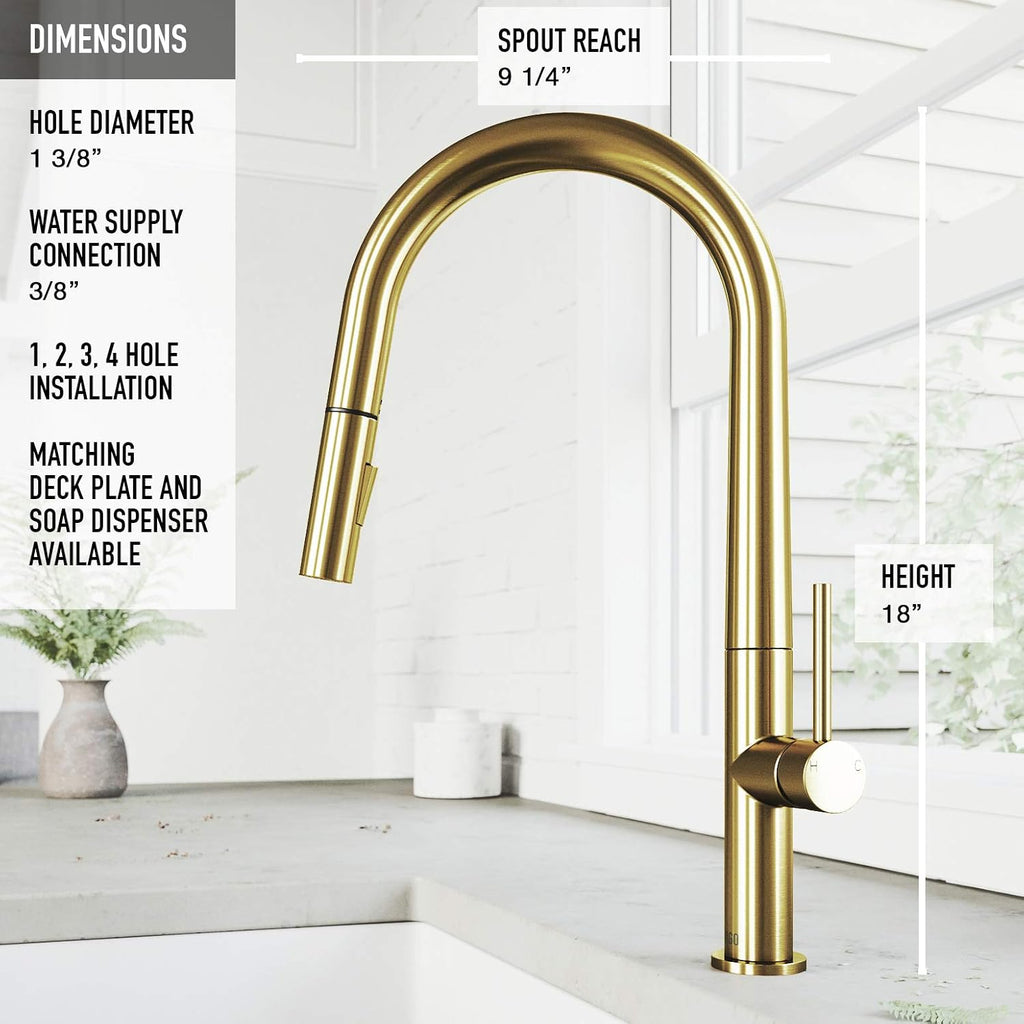 VIGO Greenwich 18'' H Single Handle Pull-Down Sprayer Kitchen Faucet in Matte Brushed Gold-VG02029MG