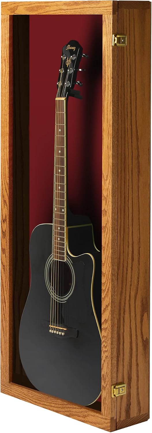 PENNZONI Acoustic Guitar Display Case - Acrylic Acoustic Guitar Case - Guitar Display Case Wall Mount, Guitar Wall Case Made from Hardwood Frame & Clear Acrylic | Natrual Oak
