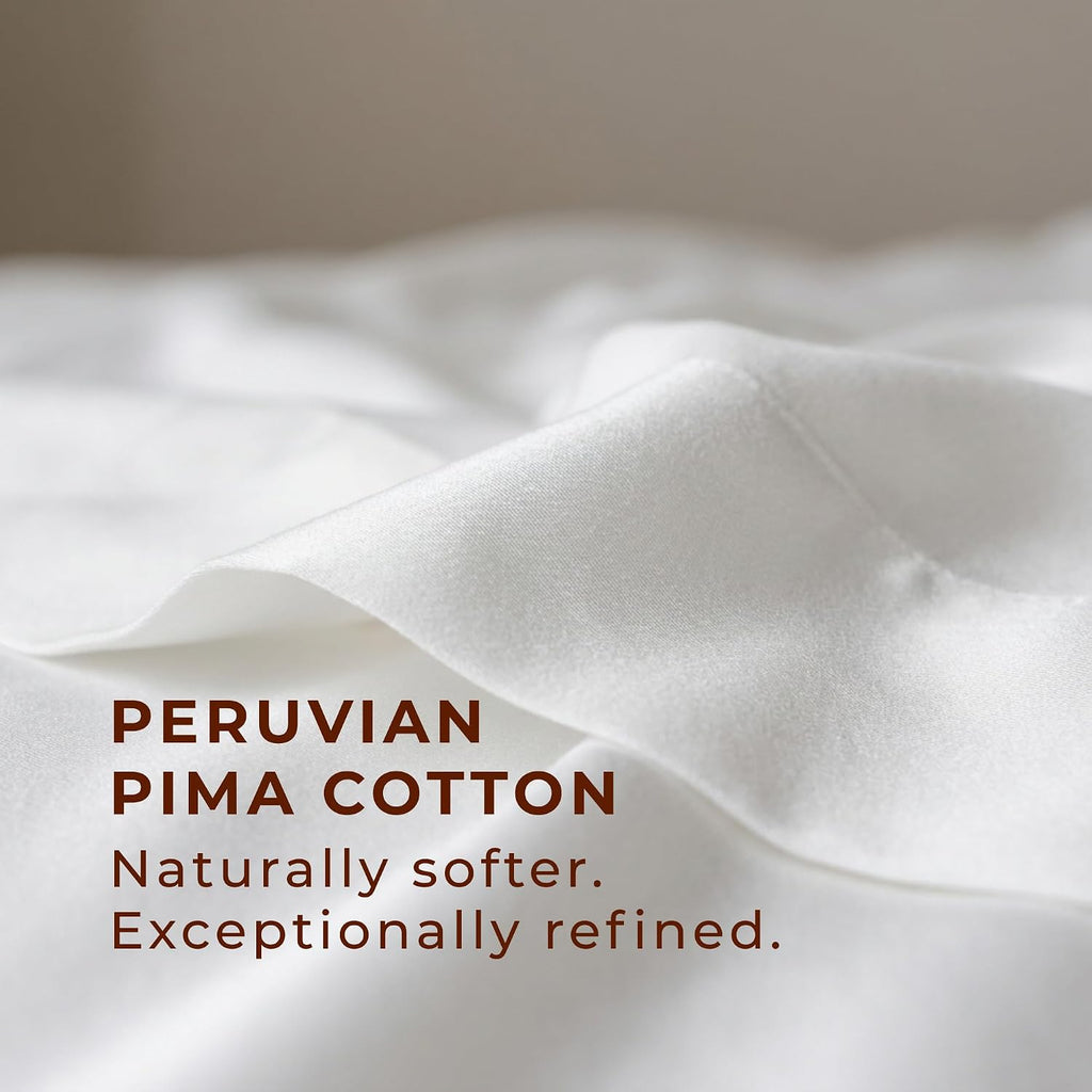 Peru Pima 415 Thread Count Percale California King Sheet Set - 100% Peruvian Pima Cotton, 4 Piece (Flat, Fitted, 2 Pillowcases) - Cooling, Crisp, Deep Pocket, Hotel Quality Bedding - White