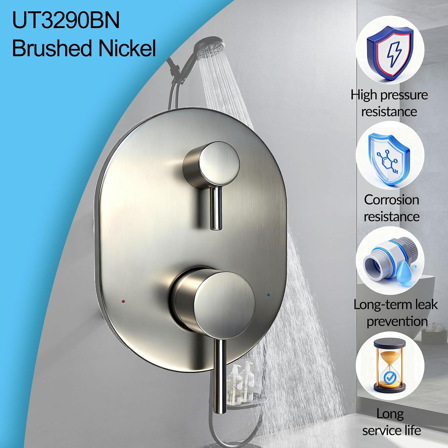 UT3290BN Brushed Nickel Shower Trim Kit for Moen Align M-CORE 3-Series 2-Handle Shower Faucet Trim, Shower Handle Trim Includes 1213 Cartridge for Moen U232CIS M-CORE Mixing Valve, Valve Required