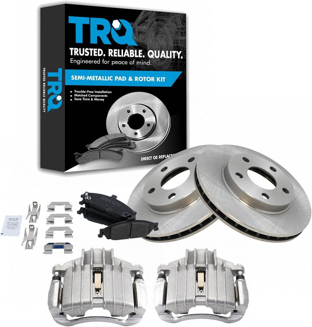 TRQ Front Brake Pad and Rotor Set Semi Metallic Vented Calipers Compatible with 1999-2005 Pontiac Grand Am 1997-2003 Chevrolet Malibu 2004-2005 Classic 1999-2004 Oldsmobile Alero 1997-1999 Cutlass