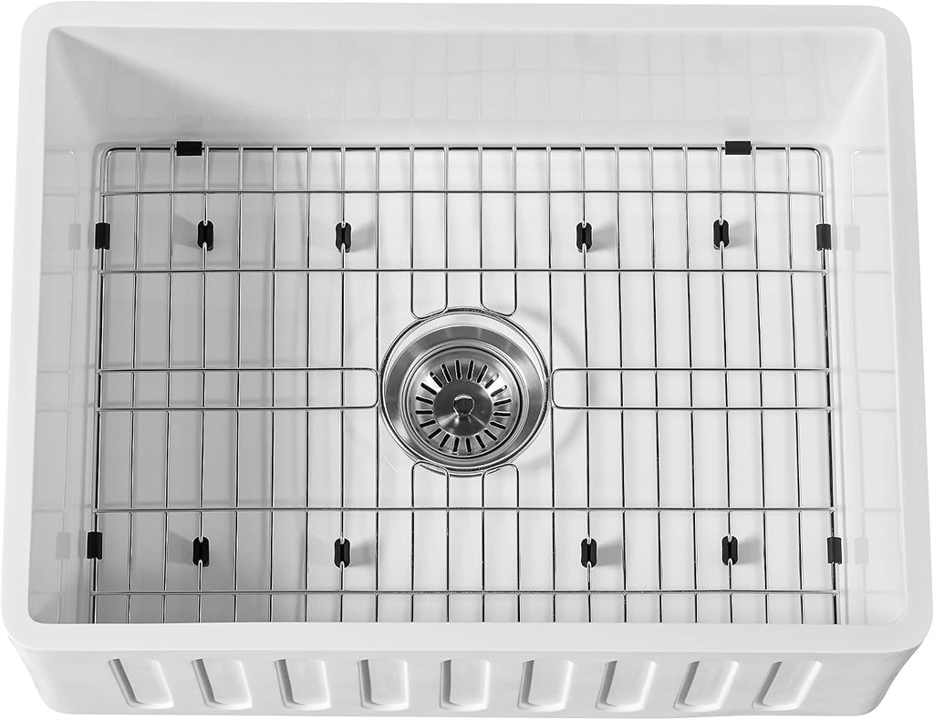 Westbrass BK124WH-2062 24' Single Bowl Reversible Apron Front Solid Surface Kitchen Sink with 4 in 1 Function Faucet, Dual Water Filters, Drain Basket and Soap Dispenser, Stainless Steel/Matte Black