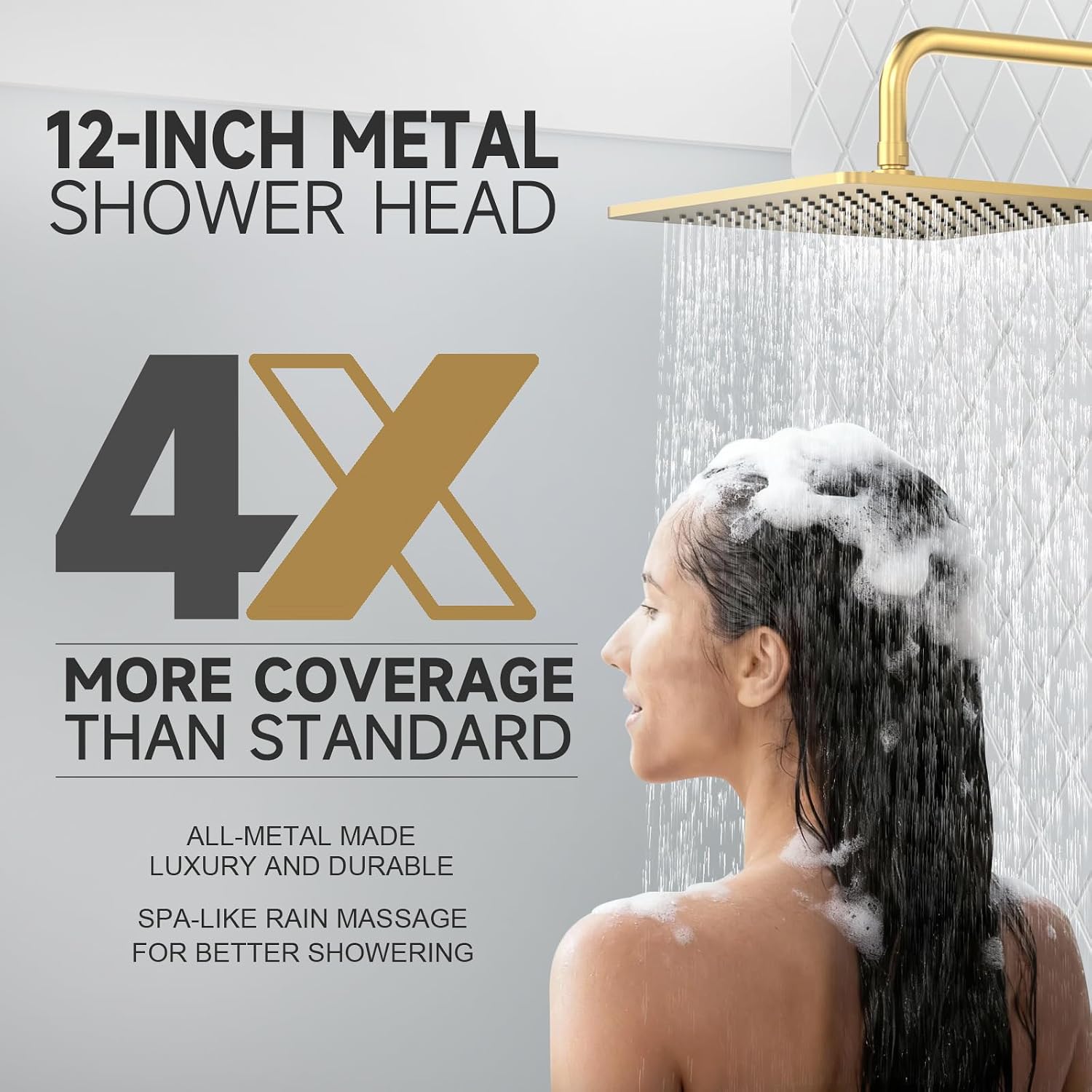 Lava Odoro 12-inch Modern Square Shower Faucet Set Brushed Gold, Shower Trim Kit with Rough-in Valve High Pressure Gold Rainfall Shower Head and Handle Set, (Valve Included), SF106-SG
