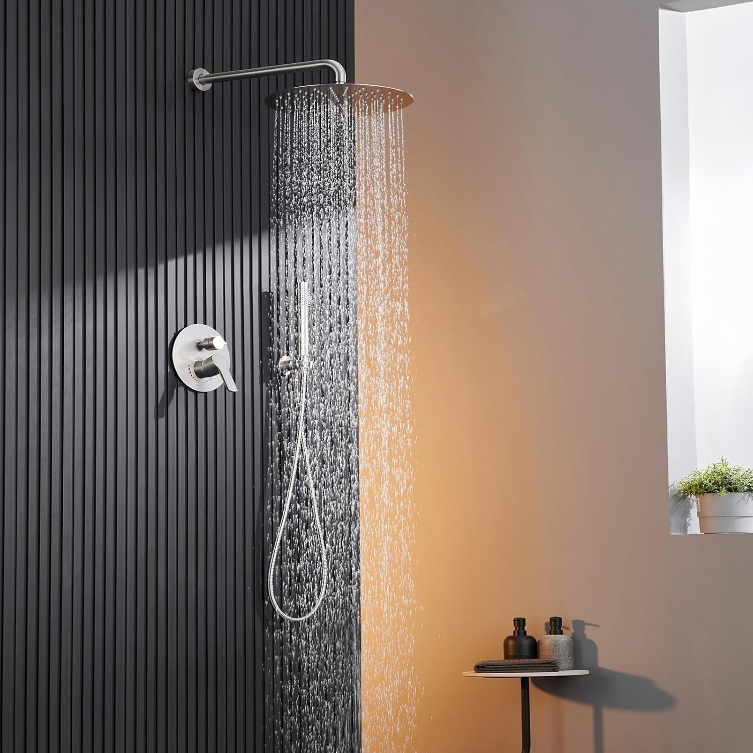 Shower System with Rain Shower and Handheld-10 Inch Rain Shower Head with Handheld Spray- Shower Faucet with Brass Valve for Bathroom (Brushed Nickel)
