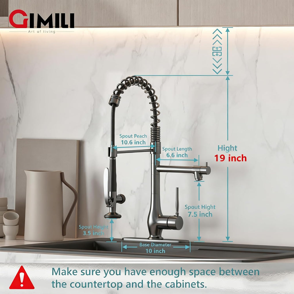 GIMILI Black Stainless Kitchen Faucet with Pull Down Sprayer, Single Handle High Pressure Kitchen Sink Faucet, Commercial Double-Headed Stainless Steel Kitchen Faucet