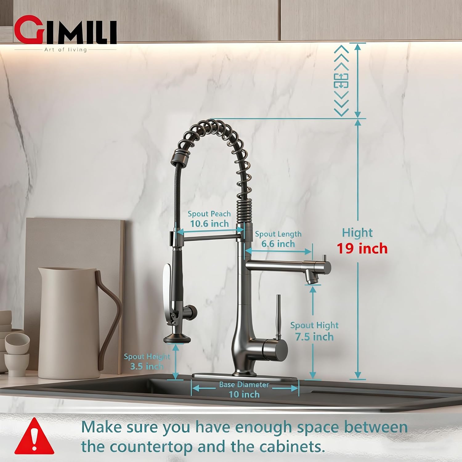 GIMILI Black Stainless Kitchen Faucet with Pull Down Sprayer, Single Handle High Pressure Kitchen Sink Faucet, Commercial Double-Headed Stainless Steel Kitchen Faucet