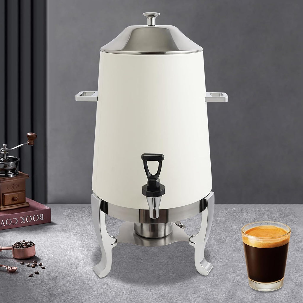 Coffee Urn With Fuel Holder, 3.5 Gallon/13L Stainless Steel Beverage Dispensers for Coffee Tea Hot Water, Hot Drink Dispenser with Stand, Chafer Urn with Spigot for Parties Catering (White)