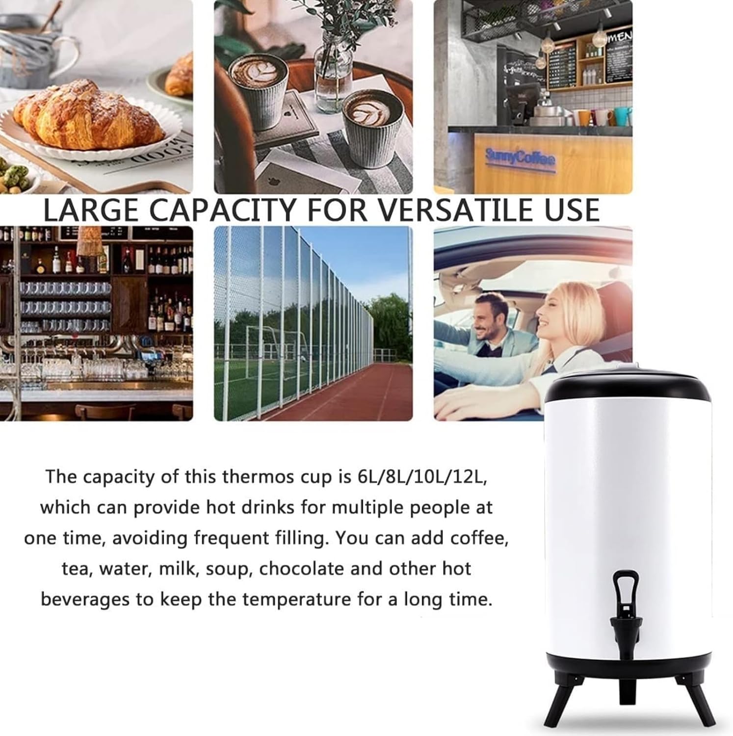 6L 8L 10L 12L Urn Boiler Hot And Cold Water Dispenser Stainless Steel Tea Hot Water Bottle with Faucet Portable Handle Large Capacity Sealing for Catering Office Hotels Party,Red,6L