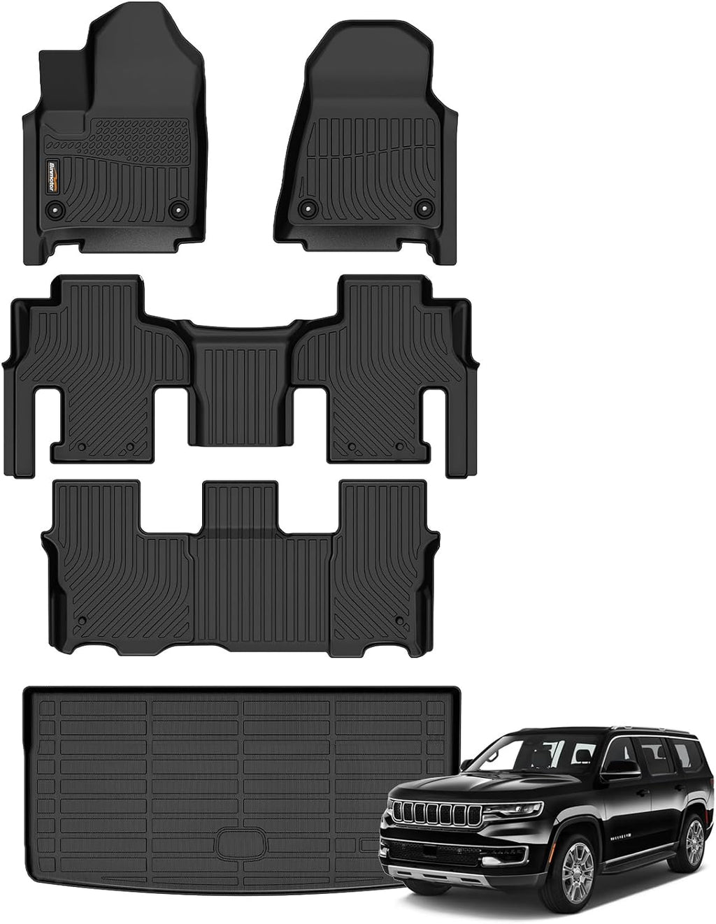 Binmotor-Floor Mats & Cargo Liner for 2022-2026 Jeep Wagoneer 8 Passenger | NOT for Wagoneer L/S/7-Seater丨Durable All Weather Car Floor Mats Wagoneer Accessories Floor Liners Cargo Trunk Mat