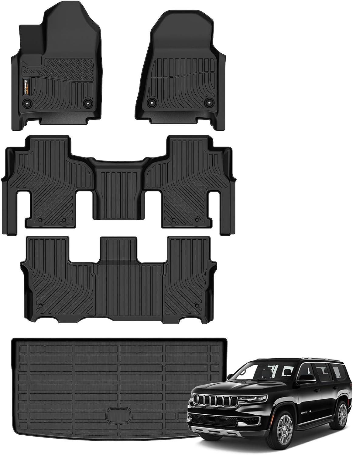 Binmotor-Floor Mats & Cargo Liner for 2022-2026 Jeep Wagoneer 8 Passenger | NOT for Wagoneer L/S/7-Seater丨Durable All Weather Car Floor Mats Wagoneer Accessories Floor Liners Cargo Trunk Mat