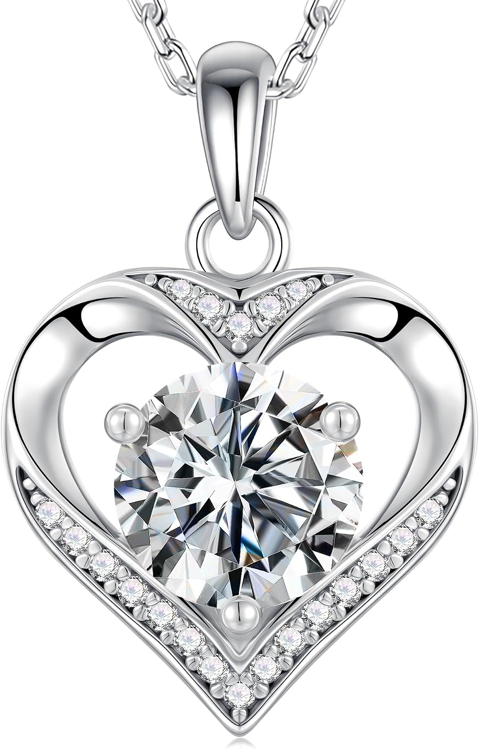 MOOSEA Heart Moissanite Pendant Necklace, 925 Sterling Silver 1-3 Carat Lab Created Moissanite, Anniversary Birthday Gifts for Women Mom Wife Girlfriend Grandma Jewelry Gift