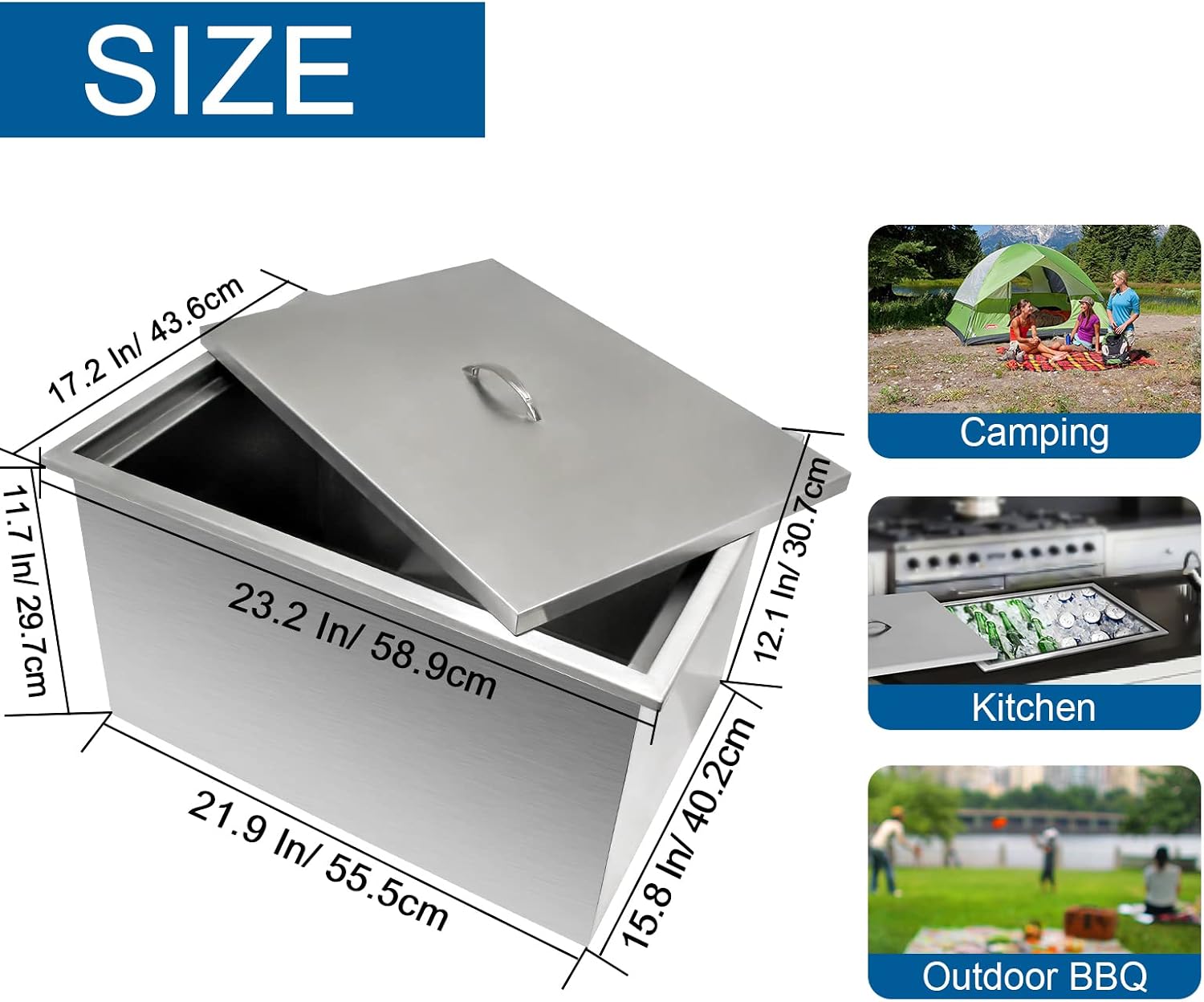 Commercial Stainless Steel Drop-in Ice Bin Chest – Insulated Bar Ice Well for Beverage Service