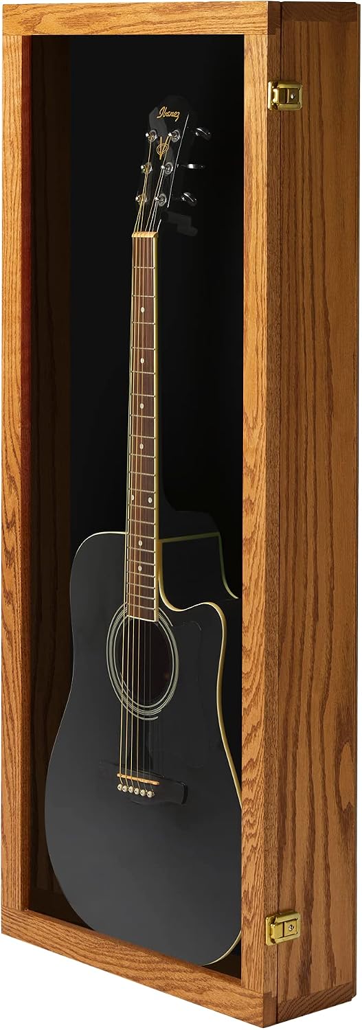 PENNZONI Acoustic Guitar Display Case - Acrylic Acoustic Guitar Case - Guitar Display Case Wall Mount, Guitar Wall Case Made from Hardwood Frame & Clear Acrylic | Natrual Oak