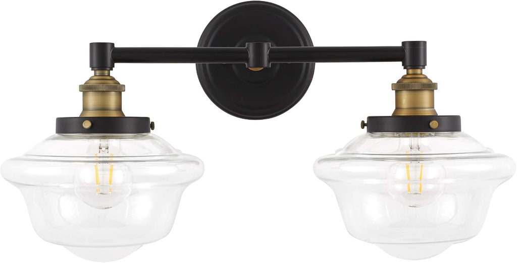 Linea di Liara Lavagna Farmhouse Matte Black Bathroom Light Fixtures Over Mirror Black and Gold 2-Light Bathroom Vanity Light Fixture Clear Glass Shades Modern Vanity Lights, Bulbs Included UL Listed