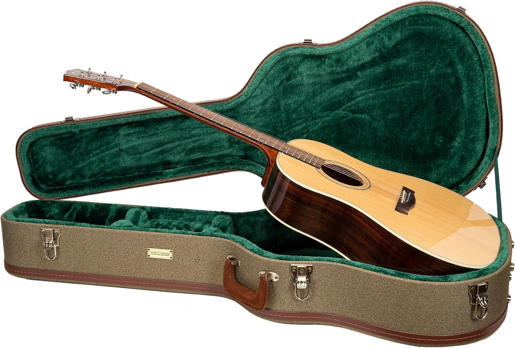 Crossrock Master Series Acoustic Guitar Case for Martin D-28 / Grand Auditorium | Olive Green Eco Tweed Fabric, Re-Engineered Shell, Leather Handle & Forest Green Velvet Interior(CRW720D28OG)