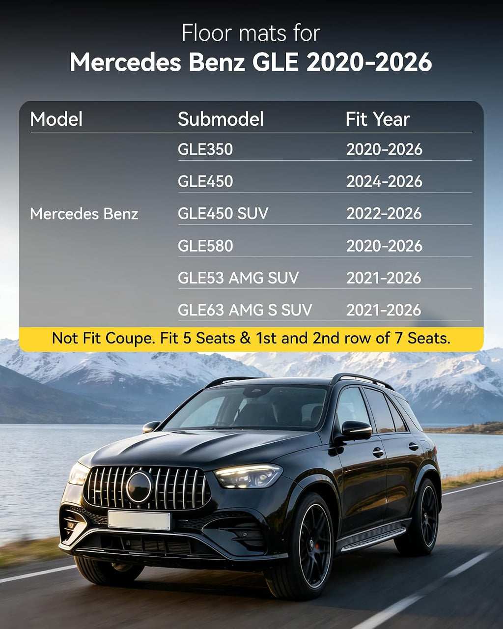 3W Floor Mats & Cargo Liner for Mercedes Benz GLE 2020-2026 350/450/53 AMG (Fit 5 Seats, Not for Coupe), TPE All Weather Protection Anti-Slip Car Full Set Floor Liners Custom Accessories