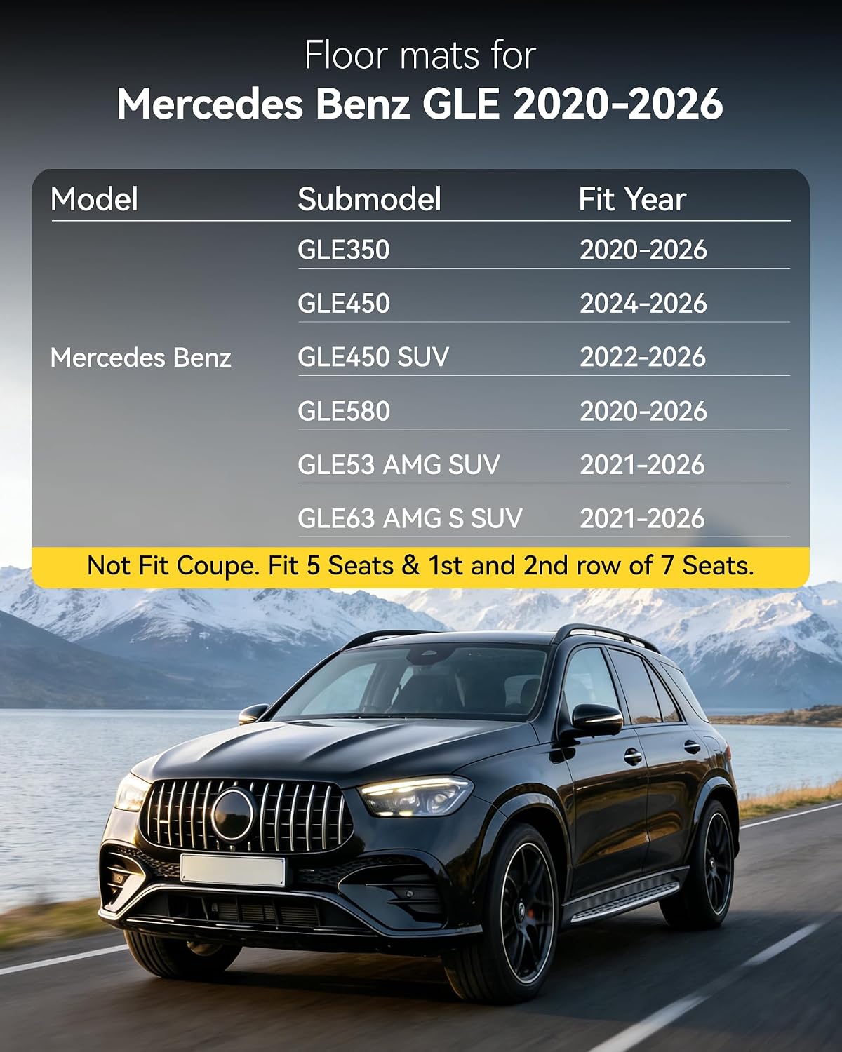 3W Floor Mats & Cargo Liner for Mercedes Benz GLE 2020-2026 350/450/53 AMG (Fit 5 Seats, Not for Coupe), TPE All Weather Protection Anti-Slip Car Full Set Floor Liners Custom Accessories