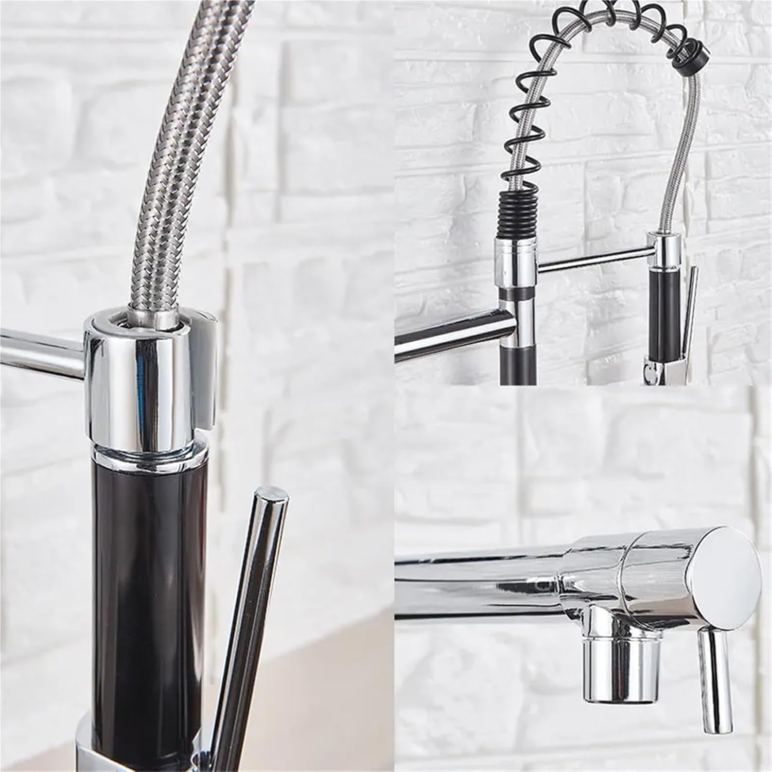 Kitchen Spring Faucet Pull Down Pull Out Dual Spouts 360 Rotation Cold and Hot Water Single Handle Mixer Tap(Chrome)