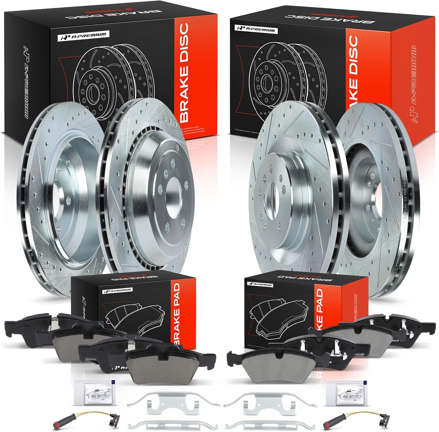 A-Premium Front and Rear Drilled and Slotted Disc Brake Rotors + Ceramic Pads Kit Compatible with Select Mercedes-Benz Models - GL320, GL350, GL450, GL550, R350, ML320, ML350, ML450, ML500, 12-PC Set