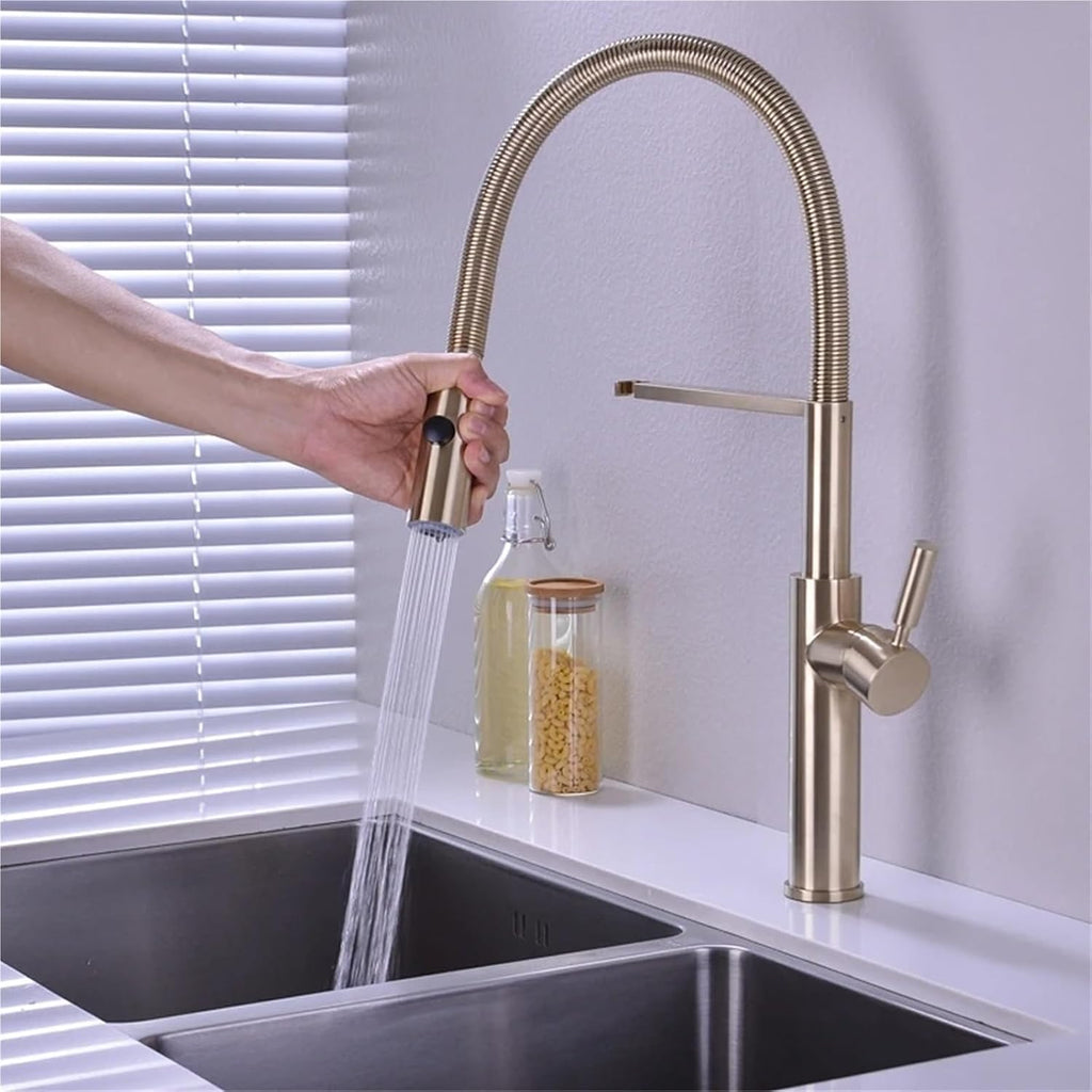 Kitchen Faucets Kitchen Sink Single Lever Pull Out Spring Spout Mixers Tap Hot Cold Water Crane(Gray)