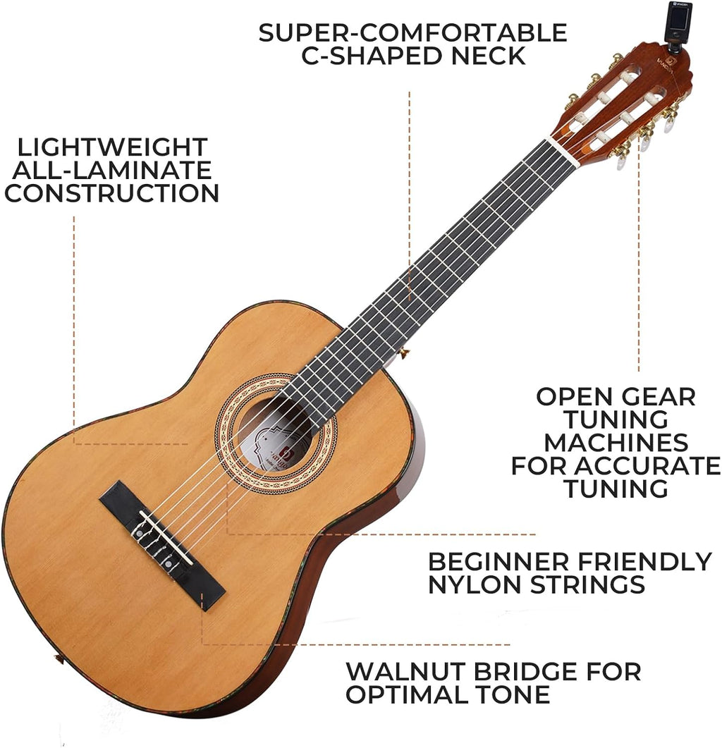 Vangoa Classical Guitar 3/4 Inch Acoustic Classical Guitar, 36 Inch Junior Size Nylon String Guitar Bundle Kit for Beginner Teens, Cedar Top